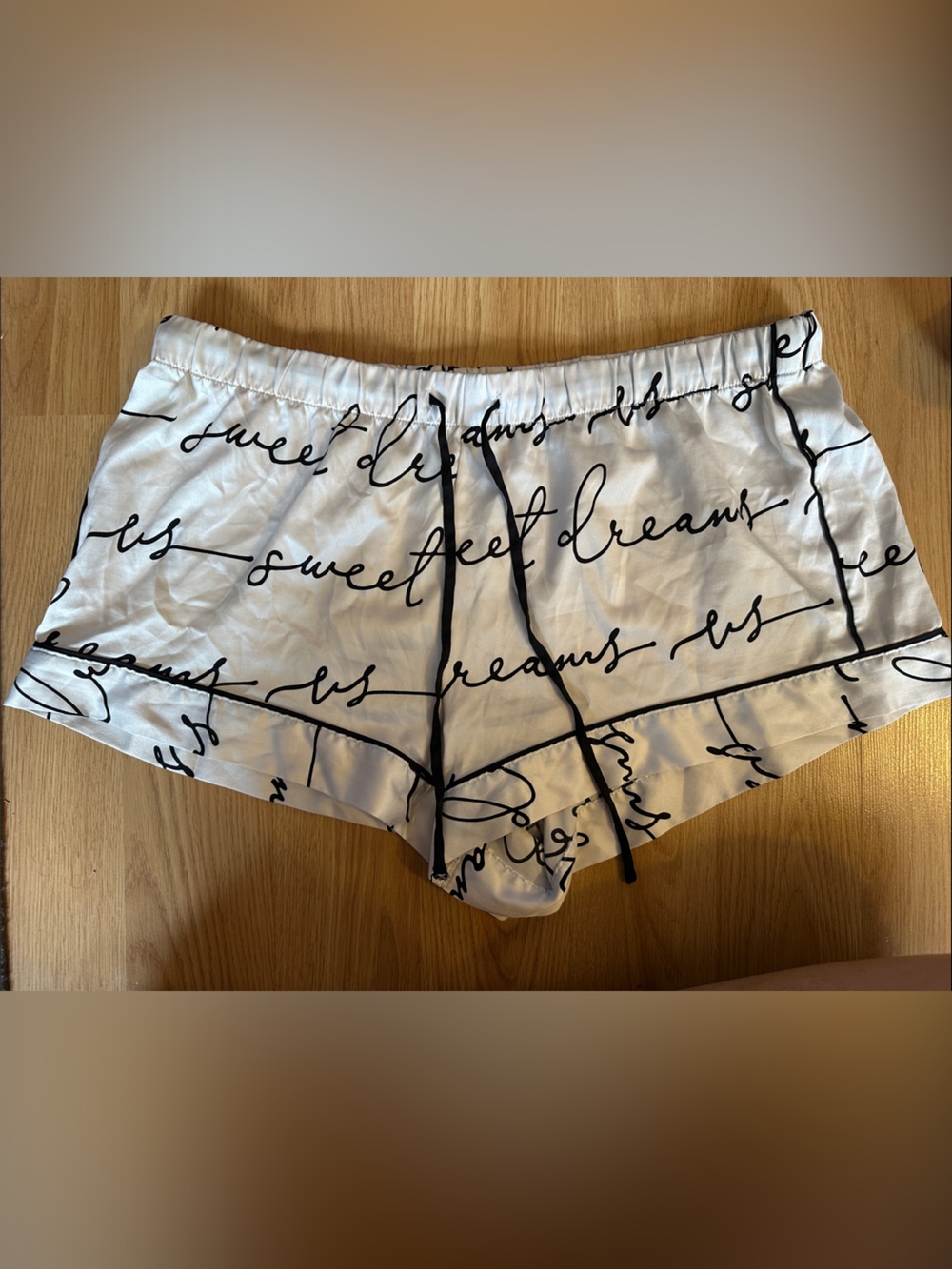 Victoria's Secret White Satin Pajama Shorts with Black Script